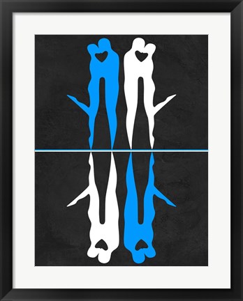 Framed Blue and White Kiss Print