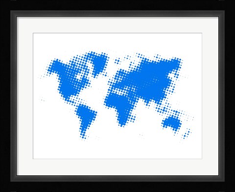 Framed Blue Dotted World Map Print