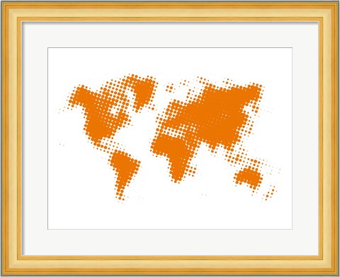 Framed Yellow Dotted World Map Print