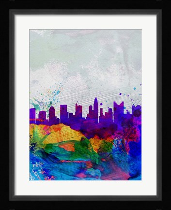 Framed Columbus Watercolor Skyline Print
