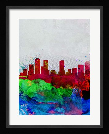 Framed Denver Watercolor Skyline Print