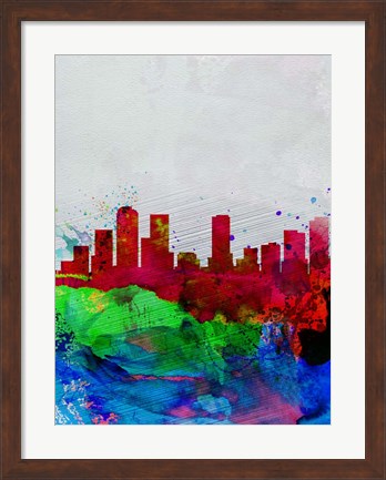 Framed Denver Watercolor Skyline Print