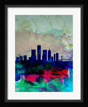 Framed Detroit Watercolor Skyline Print
