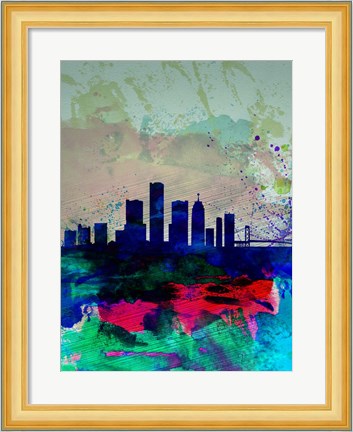 Framed Detroit Watercolor Skyline Print