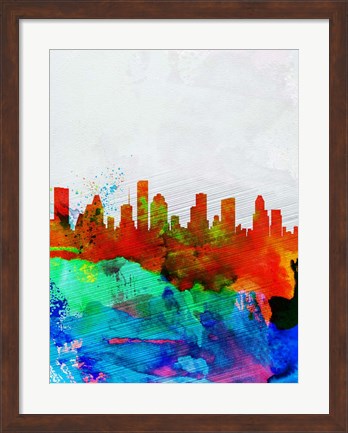 Framed Houston Watercolor Skyline Print