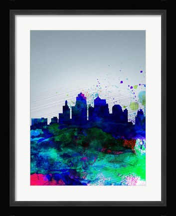 Framed Kansas City Watercolor Skyline Print