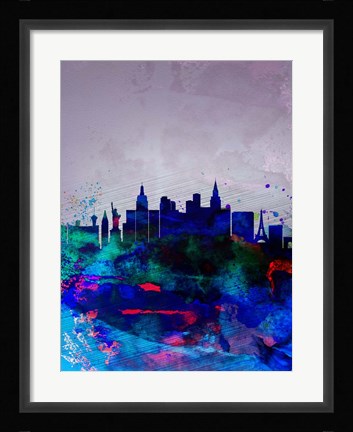 Framed Las Vegas Watercolor Skyline Print