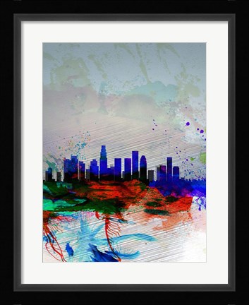 Framed Los Angeles  Watercolor Skyline 1 Print