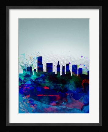 Framed Miami Watercolor Skyline Print