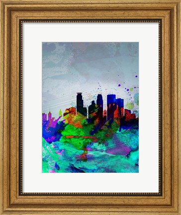 Framed Minneapolis Watercolor Skyline Print