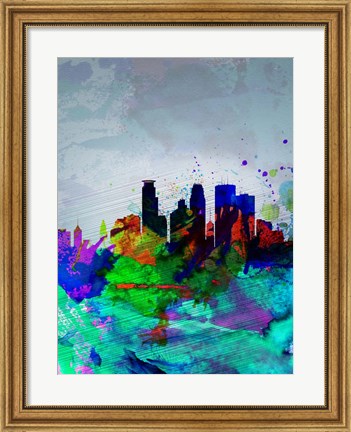 Framed Minneapolis Watercolor Skyline Print