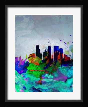 Framed Minneapolis Watercolor Skyline Print