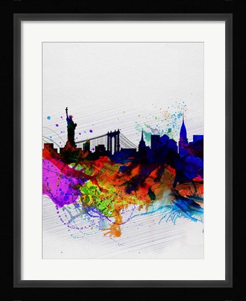 Framed New York  Watercolor Skyline 1 Print