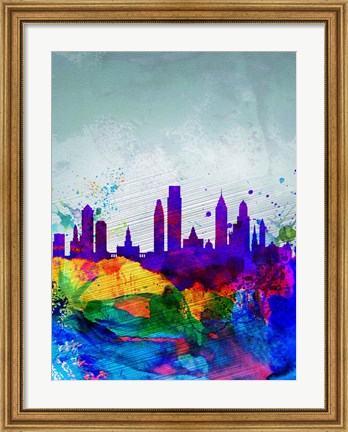 Framed Philadelphia Watercolor Skyline Print