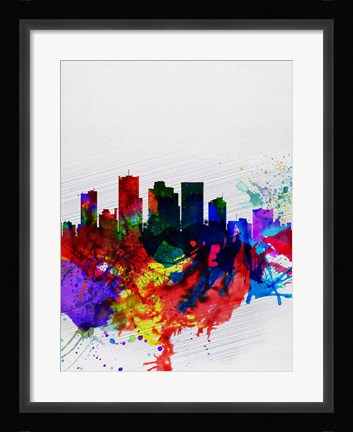 Framed Phoenix Watercolor Skyline 2 Print