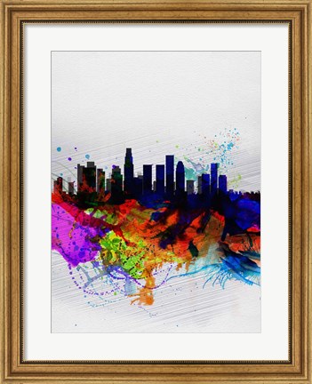 Framed Los Angeles  Watercolor Skyline 2 Print