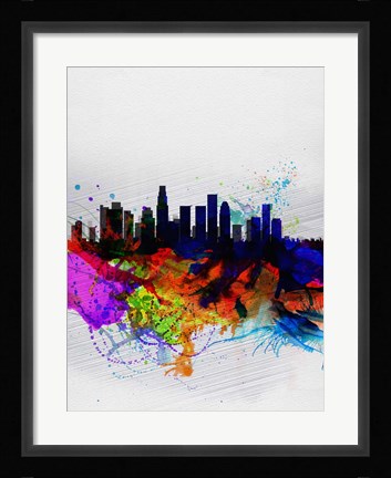 Framed Los Angeles  Watercolor Skyline 2 Print