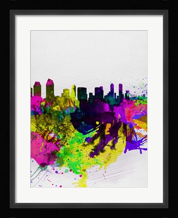 Framed San Diego Watercolor Skyline Print