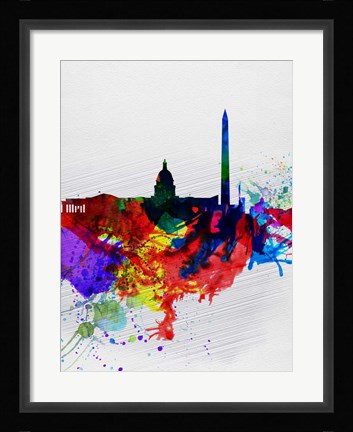 Framed Washington DC Watercolor Skyline 1 Print