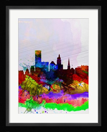 Framed Providence Watercolor Skyline Print