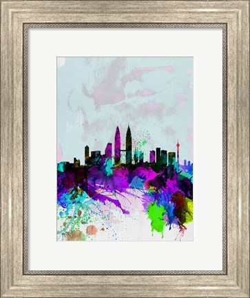 Framed Kuala Lumpur Watercolor Skyline Print