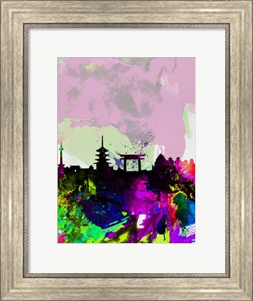 Framed Kyoto Watercolor Skyline Print