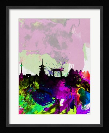 Framed Kyoto Watercolor Skyline Print