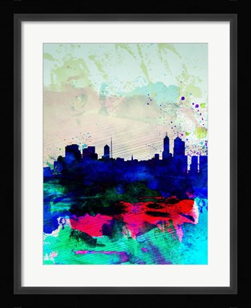 Framed Melbourne Watercolor Skyline 2 Print