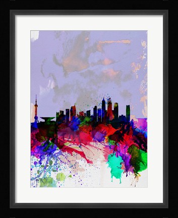 Framed Shanghai Watercolor Skyline Print