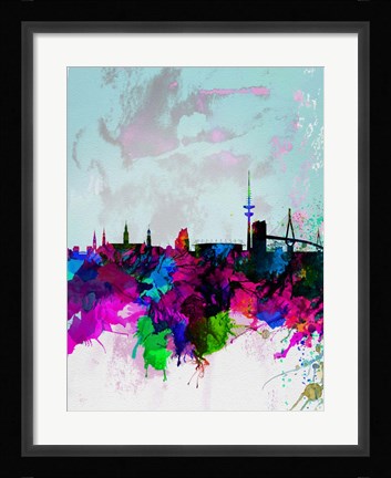 Framed Hamburg Watercolor Skyline Print