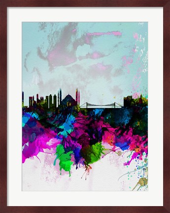 Framed Istanbul Watercolor Skyline Print