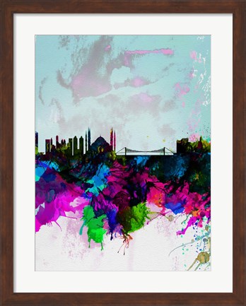 Framed Istanbul Watercolor Skyline Print