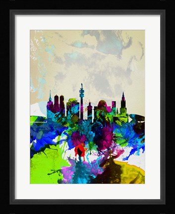 Framed Munich Watercolor Skyline Print
