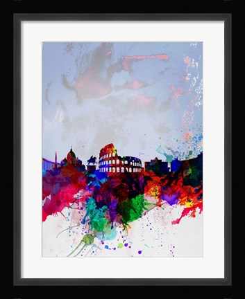 Framed Rome Watercolor Skyline Print