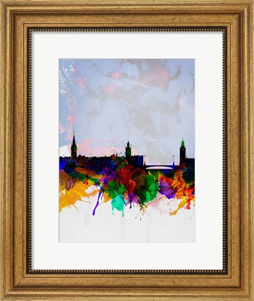 Framed Stockholm Watercolor Skyline Print