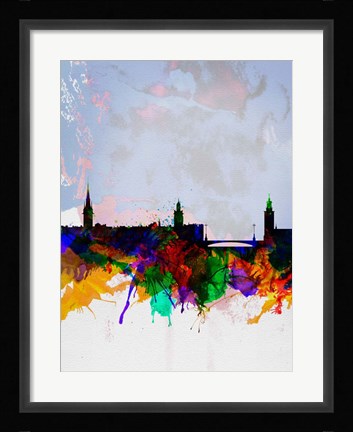 Framed Stockholm Watercolor Skyline Print