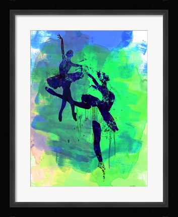 Framed Two Ballerinas Watercolor 2 Print