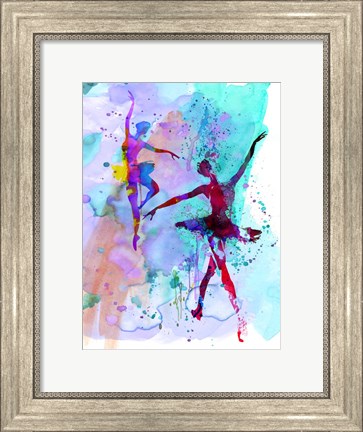 Framed Two Dancing Ballerinas Watercolor 2 Print