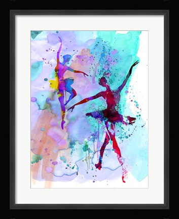 Framed Two Dancing Ballerinas Watercolor 2 Print