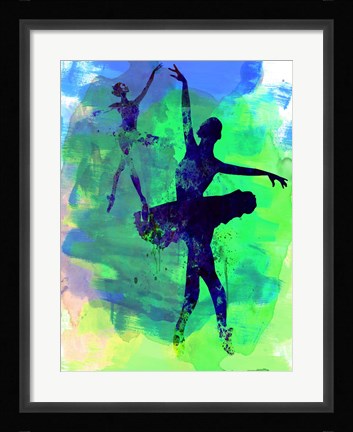 Framed Two Dancing Ballerinas Watercolor 3 Print