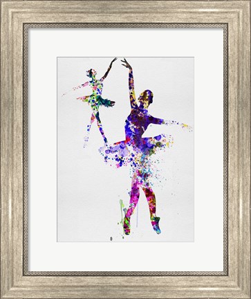 Framed Two Dancing Ballerinas Watercolor 4 Print