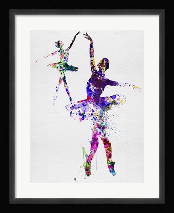 Framed Two Dancing Ballerinas Watercolor 4 Print