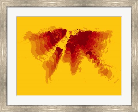 Framed Brown and Yellow Radiant  World Map Print