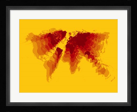 Framed Brown and Yellow Radiant  World Map Print