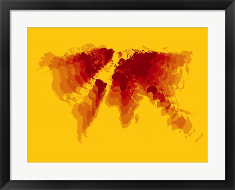 Framed Brown and Yellow Radiant  World Map Print