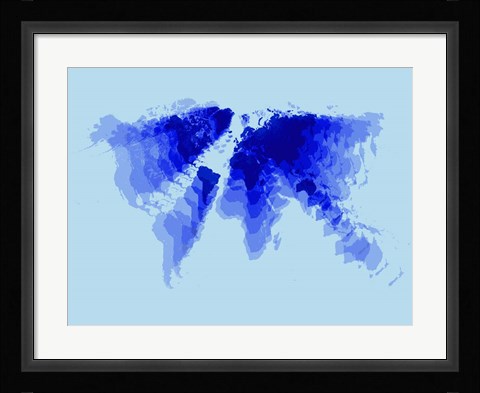 Framed Blue Radiant  World Map Print