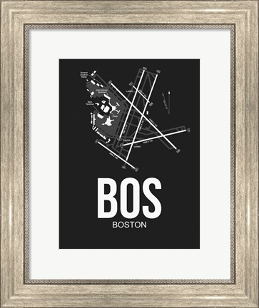 Framed BOS Boston Airport Black Print