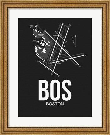 Framed BOS Boston Airport Black Print