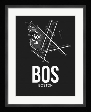 Framed BOS Boston Airport Black Print