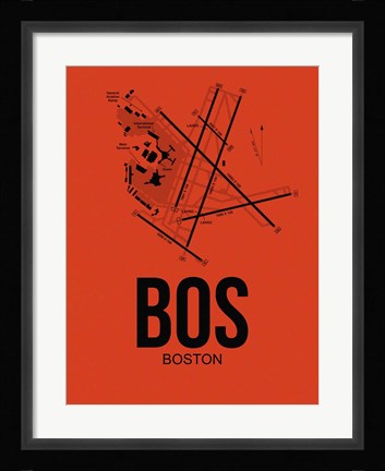 Framed BOS Boston Airport Orange Print